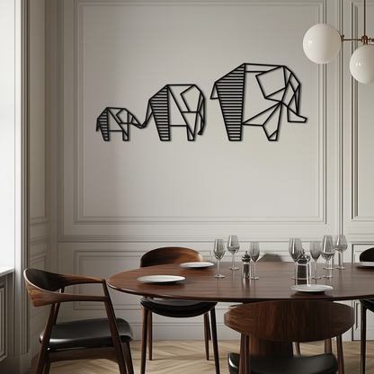 Geometric Elephant Family Metal Wall Art - Modern Minimalist Decor- KAF166 - Tampa Home & Garden Store