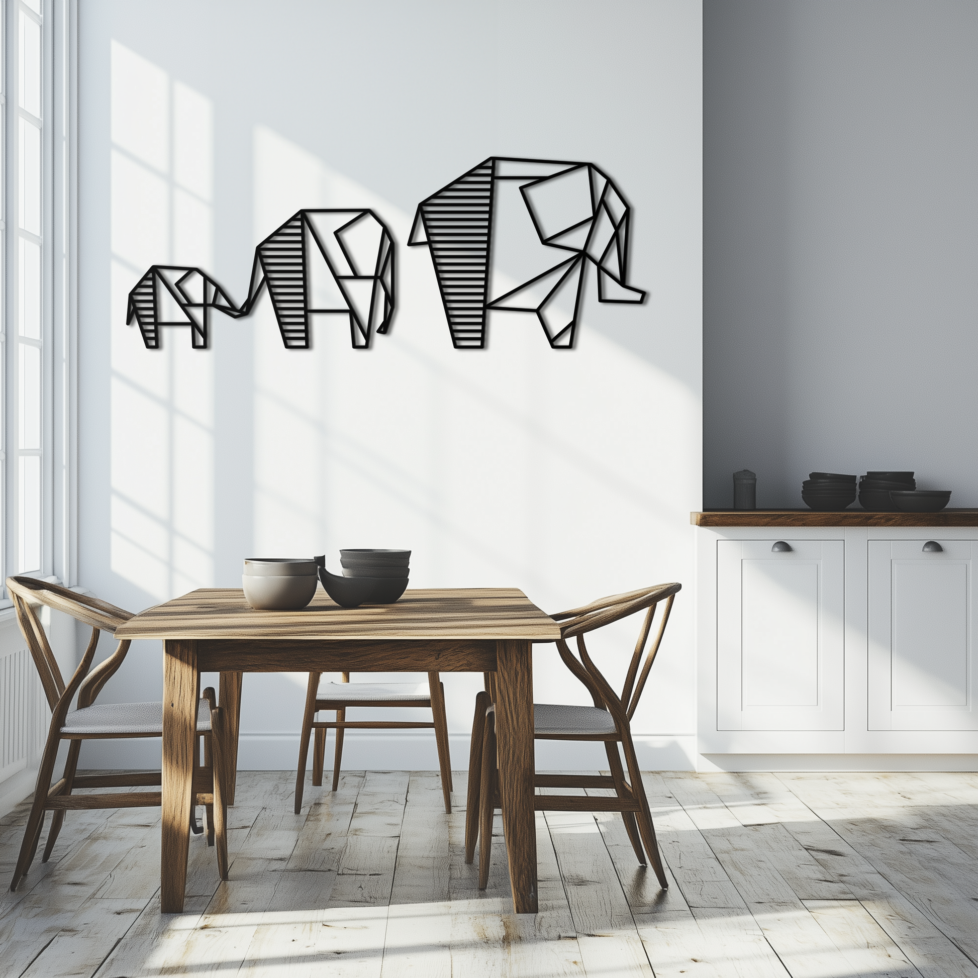 Geometric Elephant Family Metal Wall Art - Modern Minimalist Decor- KAF166 - Tampa Home & Garden Store