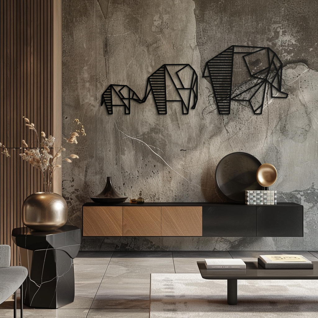 Geometric Elephant Family Metal Wall Art - Modern Minimalist Decor- KAF166 - Tampa Home & Garden Store