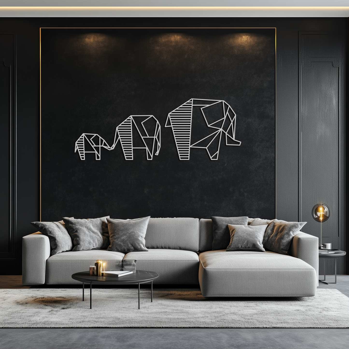 Geometric Elephant Family Metal Wall Art - Modern Minimalist Decor- KAF166 - Tampa Home & Garden Store