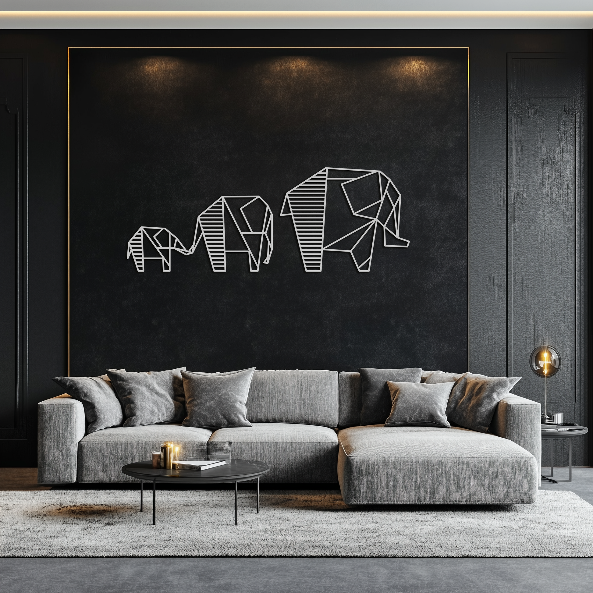 Geometric Elephant Family Metal Wall Art - Modern Minimalist Decor- KAF166 - Tampa Home & Garden Store