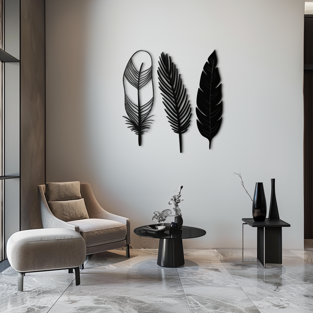 Geometric Feather Metal Wall Art - Modern Boho Steel Decor - KAF117 - Tampa Home & Garden Store