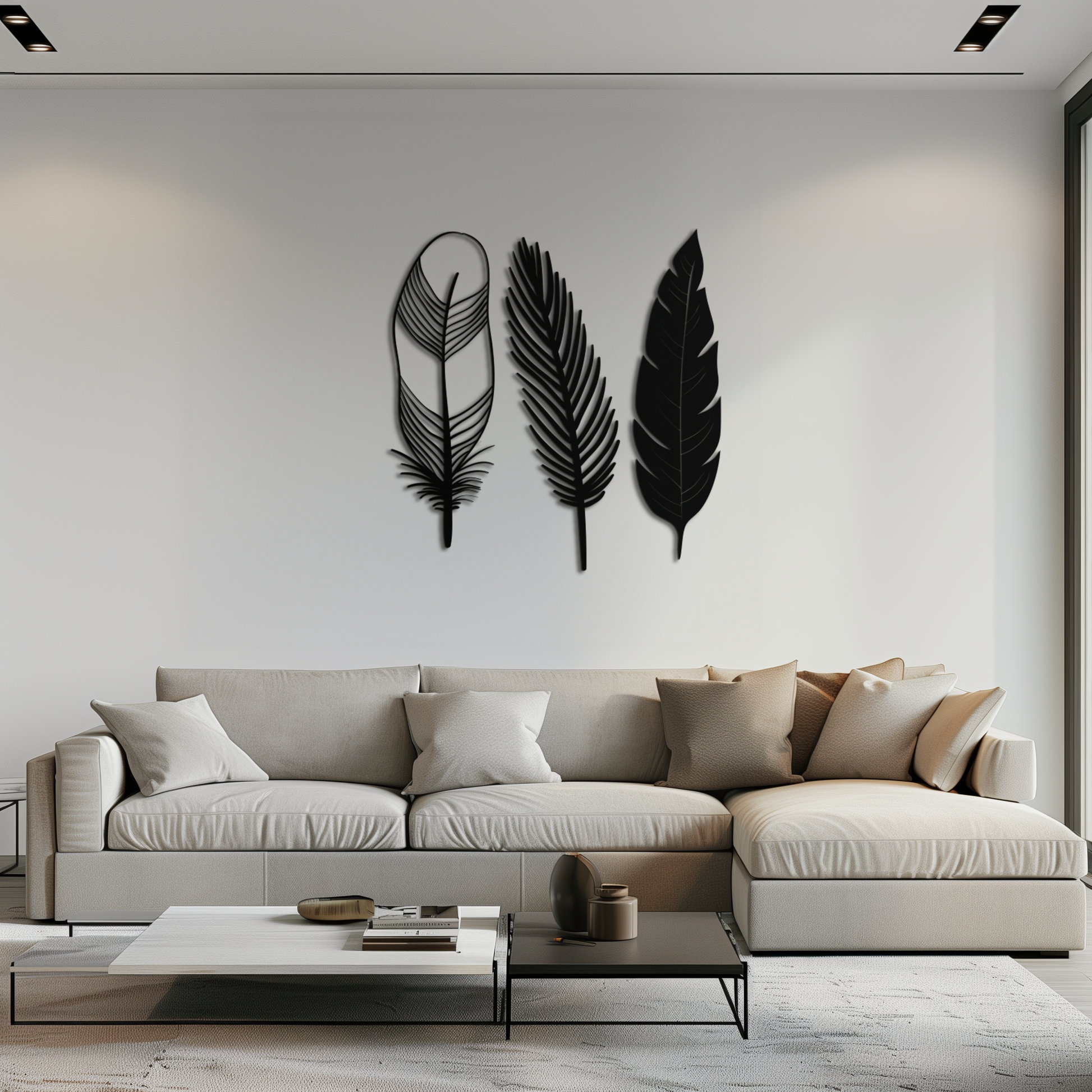Geometric Feather Metal Wall Art - Modern Boho Steel Decor - KAF117 - Tampa Home & Garden Store