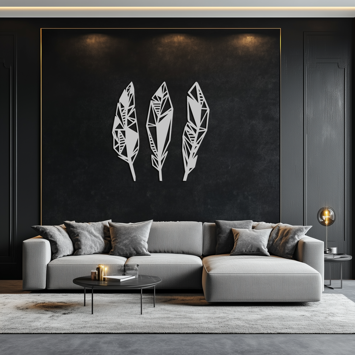 Geometric Feather Trio Metal Wall Art – Abstract Minimalist Black Steel Feather Set for Modern Bohemian Interiors- KAF434 - Tampa Home & Garden Store