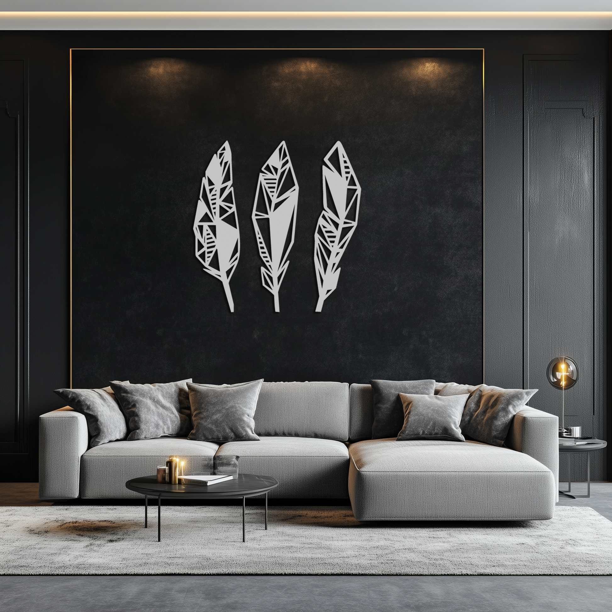 Geometric Feather Trio Metal Wall Art – Abstract Minimalist Black Steel Feather Set for Modern Bohemian Interiors- KAF434 - Tampa Home & Garden Store