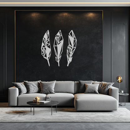 Geometric Feather Trio Metal Wall Art – Abstract Minimalist Black Steel Feather Set for Modern Bohemian Interiors- KAF434 - Tampa Home & Garden Store