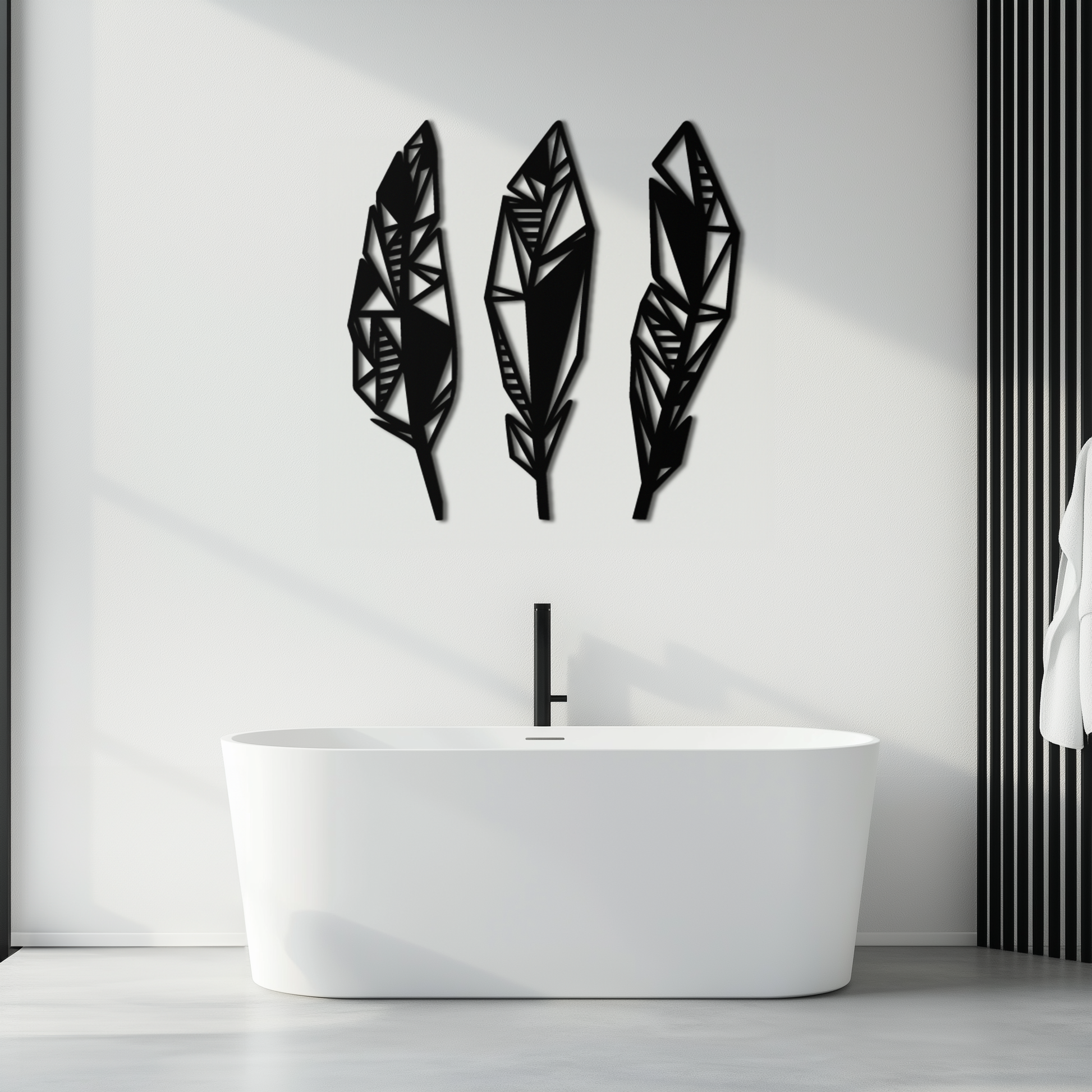 Geometric Feather Trio Metal Wall Art – Abstract Minimalist Black Steel Feather Set for Modern Bohemian Interiors- KAF434 - Tampa Home & Garden Store