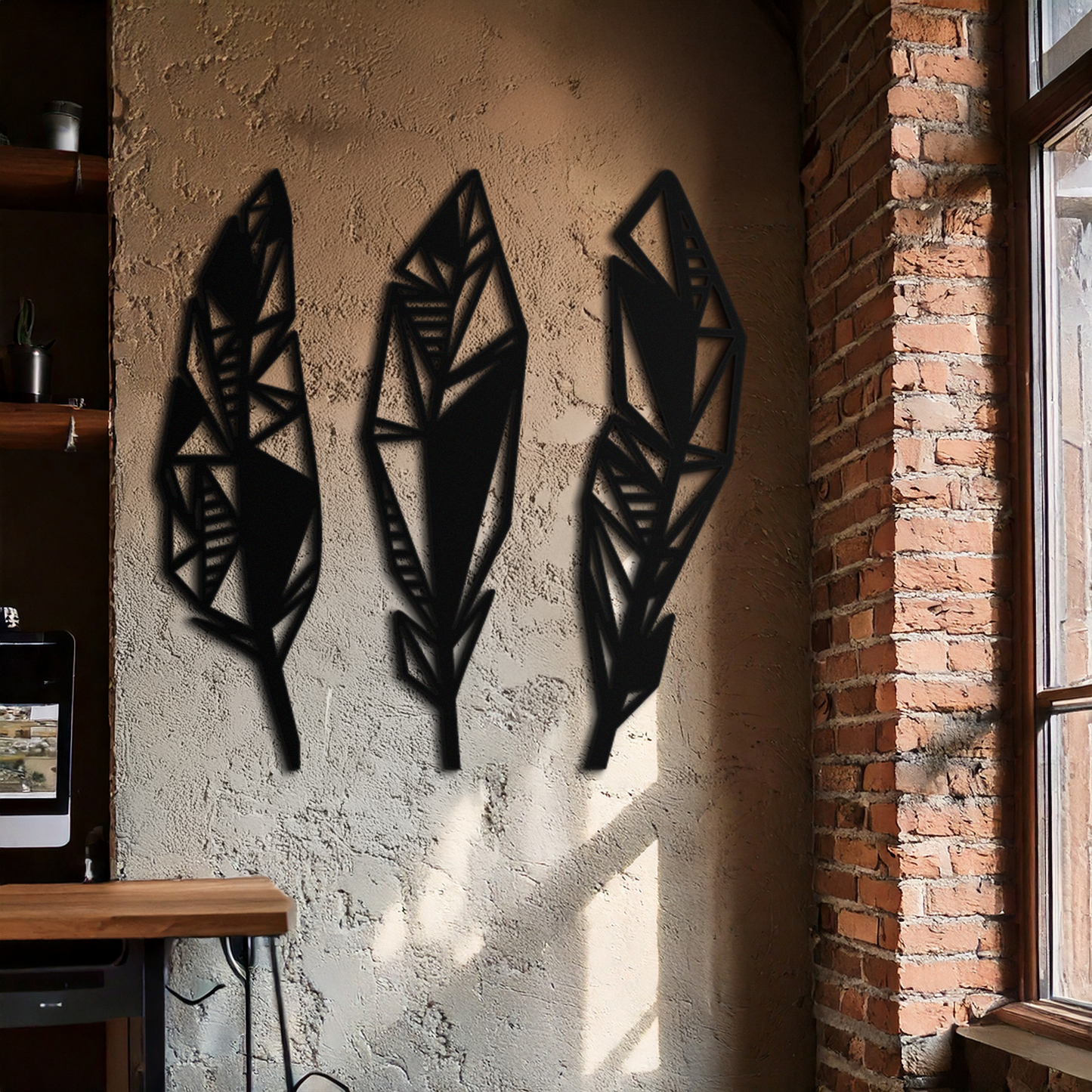 Geometric Feather Trio Metal Wall Art – Abstract Minimalist Black Steel Feather Set for Modern Bohemian Interiors- KAF434 - Tampa Home & Garden Store