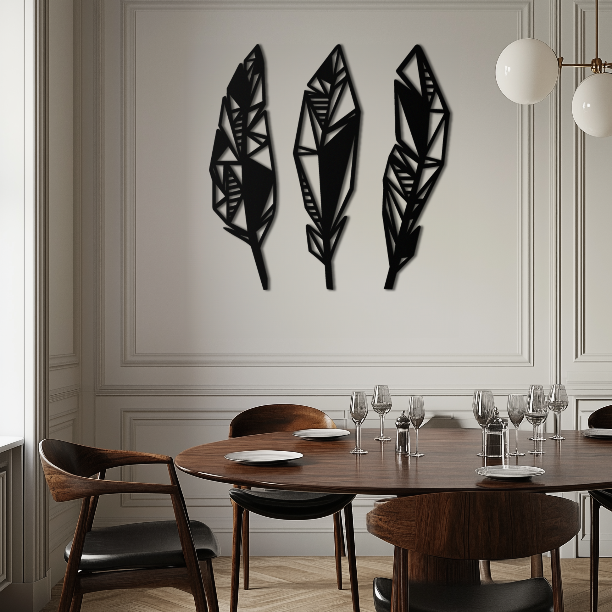Geometric Feather Trio Metal Wall Art – Abstract Minimalist Black Steel Feather Set for Modern Bohemian Interiors- KAF434 - Tampa Home & Garden Store