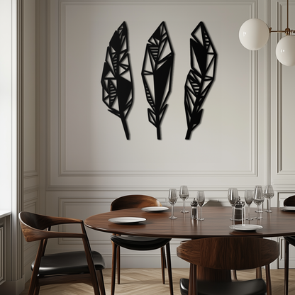 Geometric Feather Trio Metal Wall Art – Abstract Minimalist Black Steel Feather Set for Modern Bohemian Interiors- KAF434 - Tampa Home & Garden Store