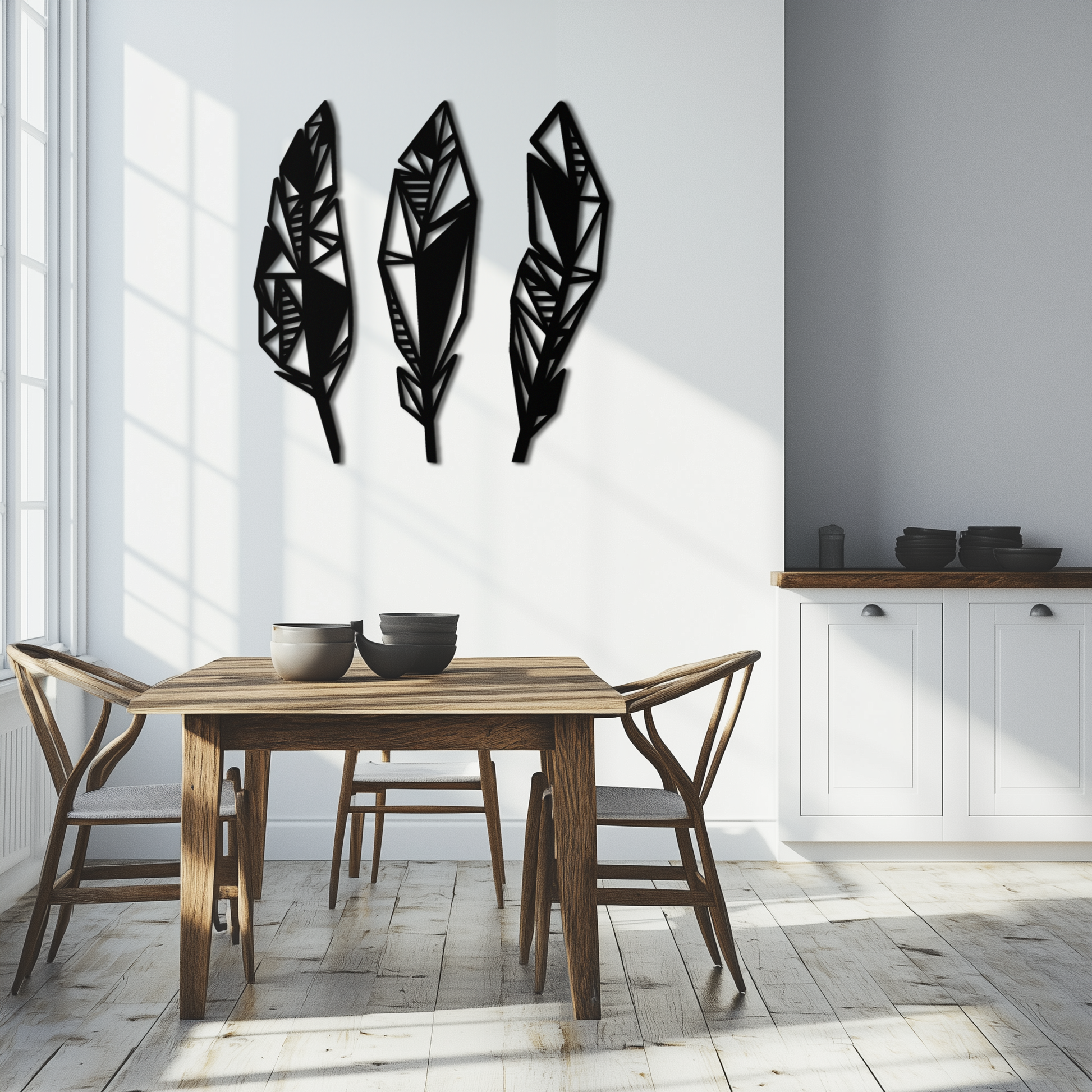 Geometric Feather Trio Metal Wall Art – Abstract Minimalist Black Steel Feather Set for Modern Bohemian Interiors- KAF434 - Tampa Home & Garden Store