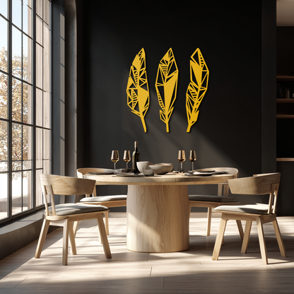 Geometric Feather Trio Metal Wall Art – Abstract Minimalist Black Steel Feather Set for Modern Bohemian Interiors- KAF434 - Tampa Home & Garden Store