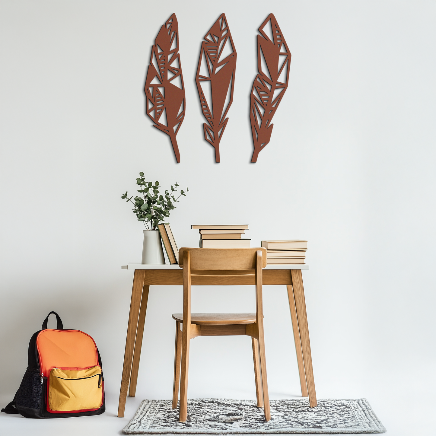 Geometric Feather Trio Metal Wall Art – Abstract Minimalist Black Steel Feather Set for Modern Bohemian Interiors- KAF434 - Tampa Home & Garden Store