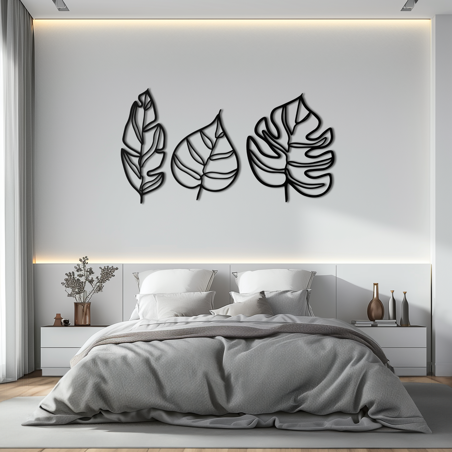 Geometric Leaf Trio Metal Wall Art - Modern Botanical Steel Decor - KAF114 - Tampa Home & Garden Store