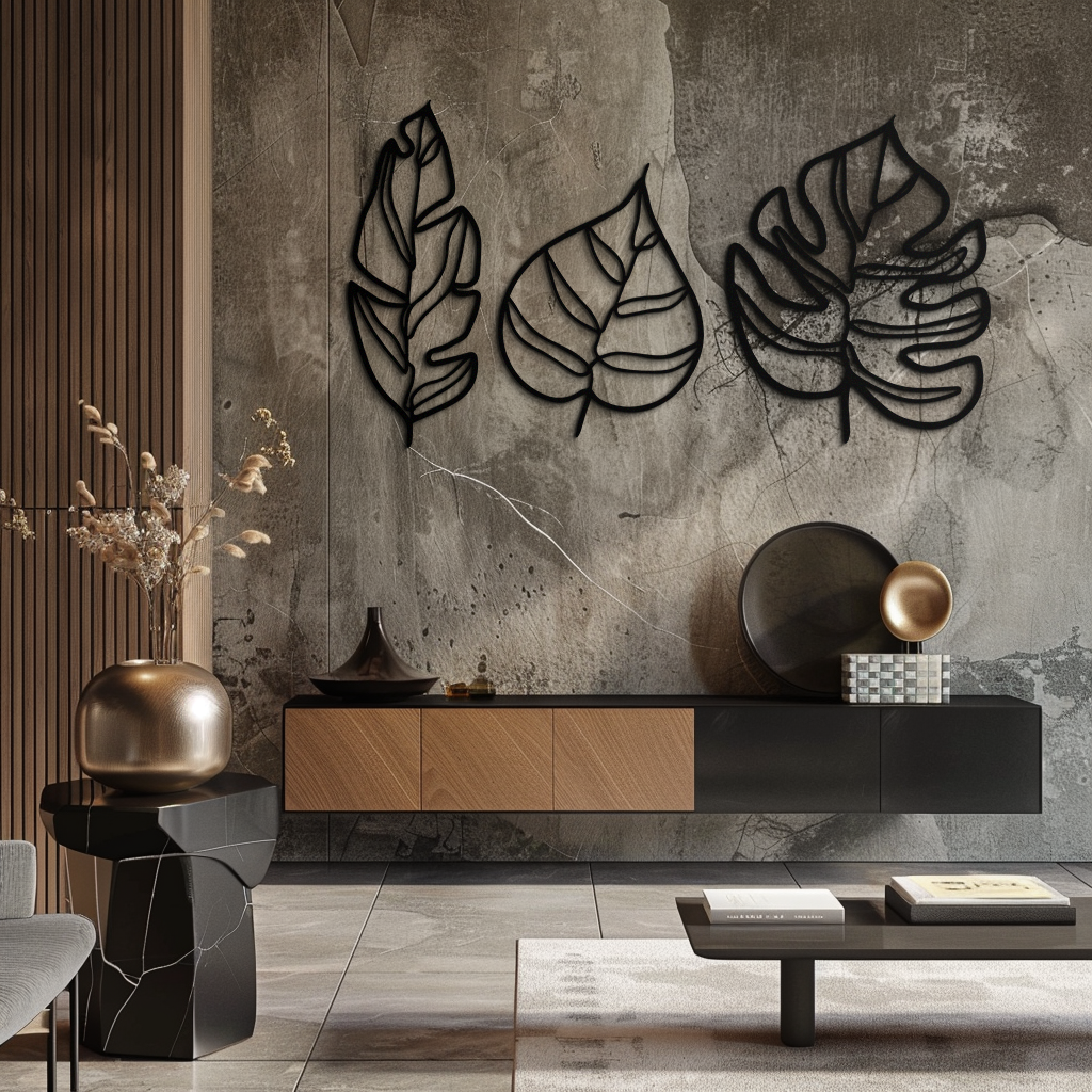 Geometric Leaf Trio Metal Wall Art - Modern Botanical Steel Decor - KAF114 - Tampa Home & Garden Store