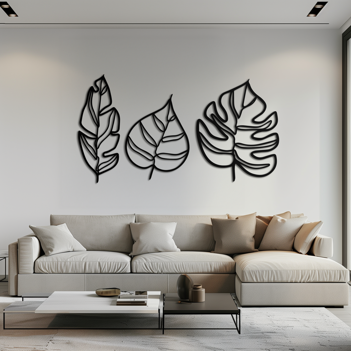 Geometric Leaf Trio Metal Wall Art - Modern Botanical Steel Decor - KAF114 - Tampa Home & Garden Store