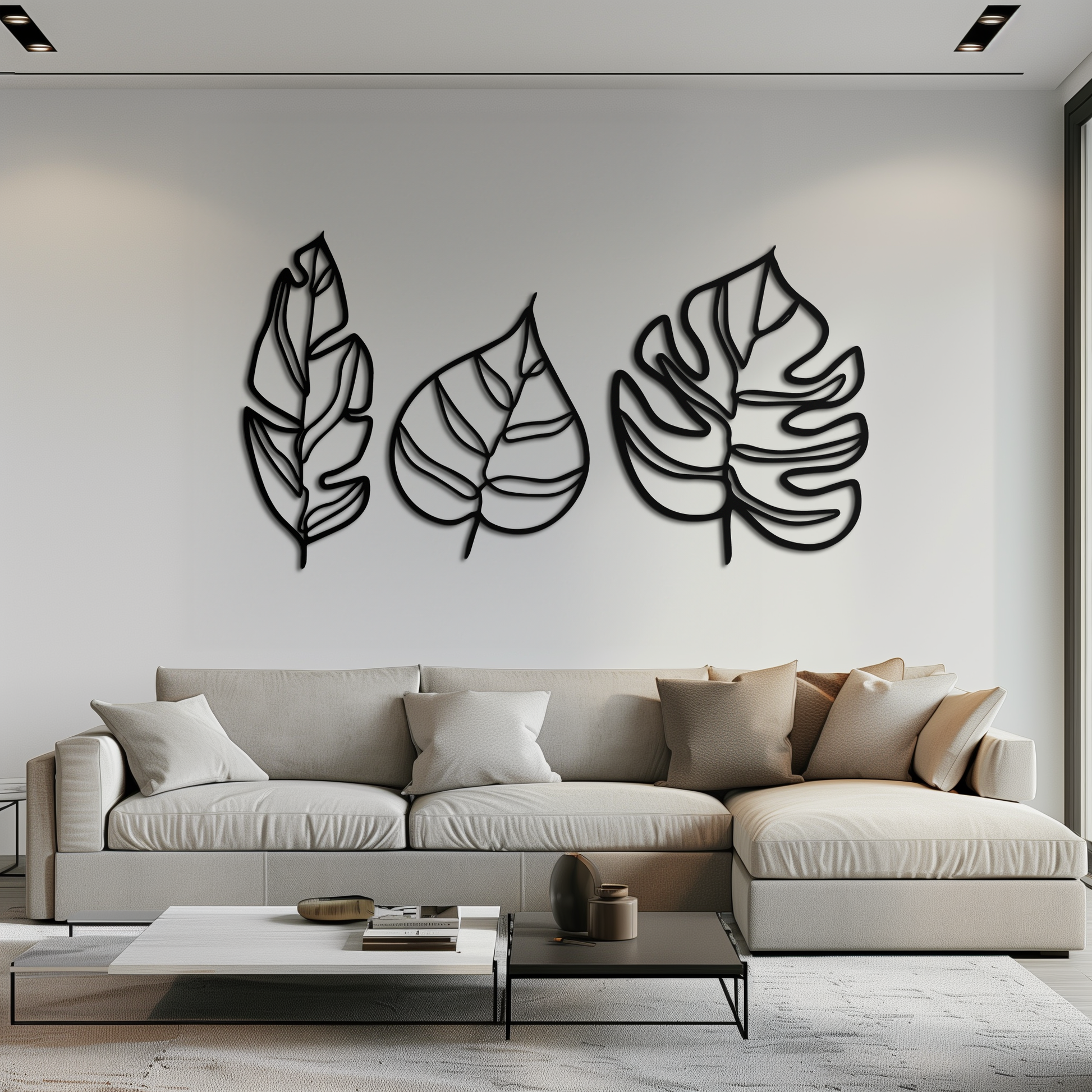 Geometric Leaf Trio Metal Wall Art - Modern Botanical Steel Decor - KAF114 - Tampa Home & Garden Store