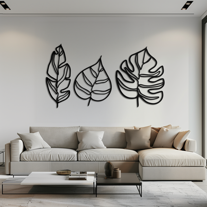 Geometric Leaf Trio Metal Wall Art - Modern Botanical Steel Decor - KAF114 - Tampa Home & Garden Store