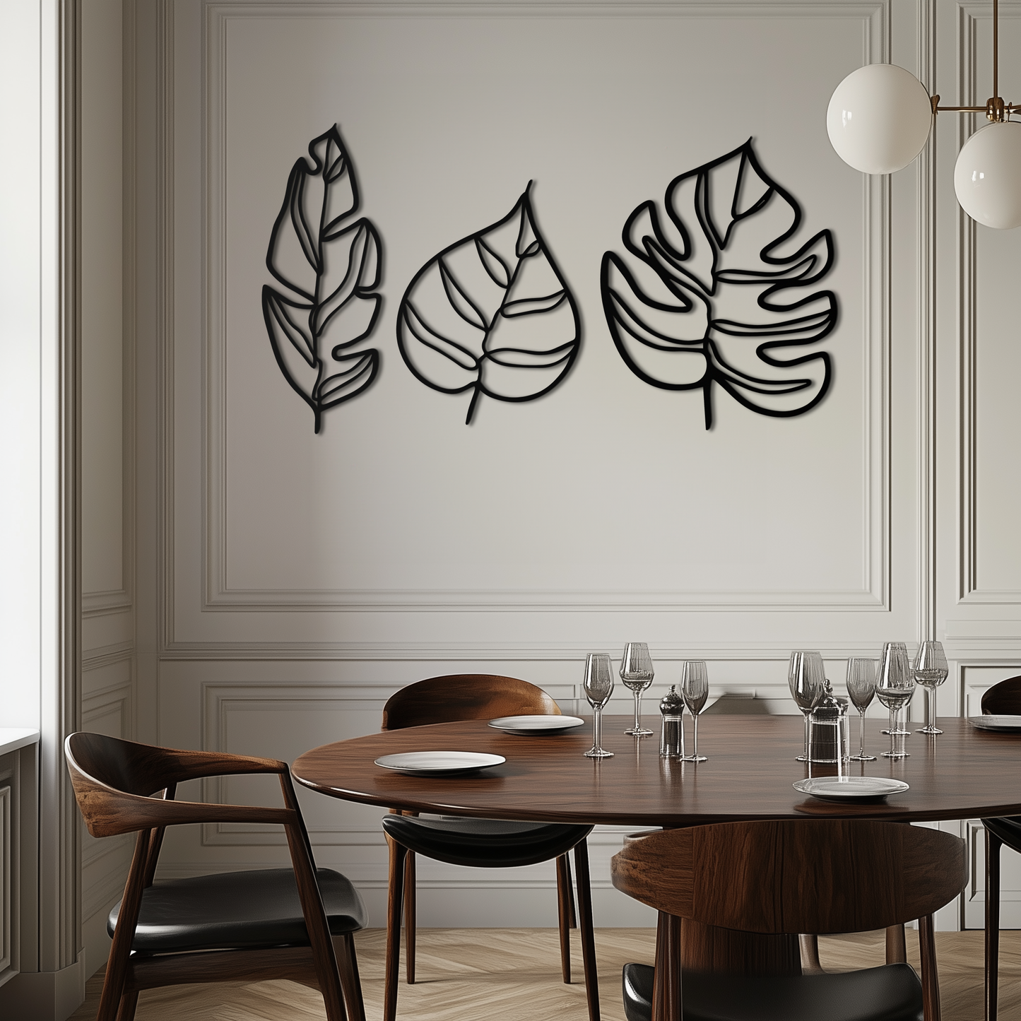 Geometric Leaf Trio Metal Wall Art - Modern Botanical Steel Decor - KAF114 - Tampa Home & Garden Store