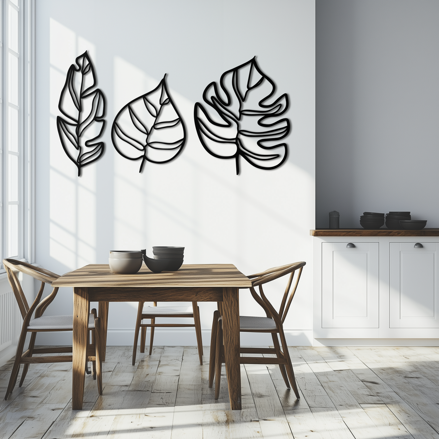 Geometric Leaf Trio Metal Wall Art - Modern Botanical Steel Decor - KAF114 - Tampa Home & Garden Store