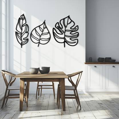 Geometric Leaf Trio Metal Wall Art - Modern Botanical Steel Decor - KAF114 - Tampa Home & Garden Store