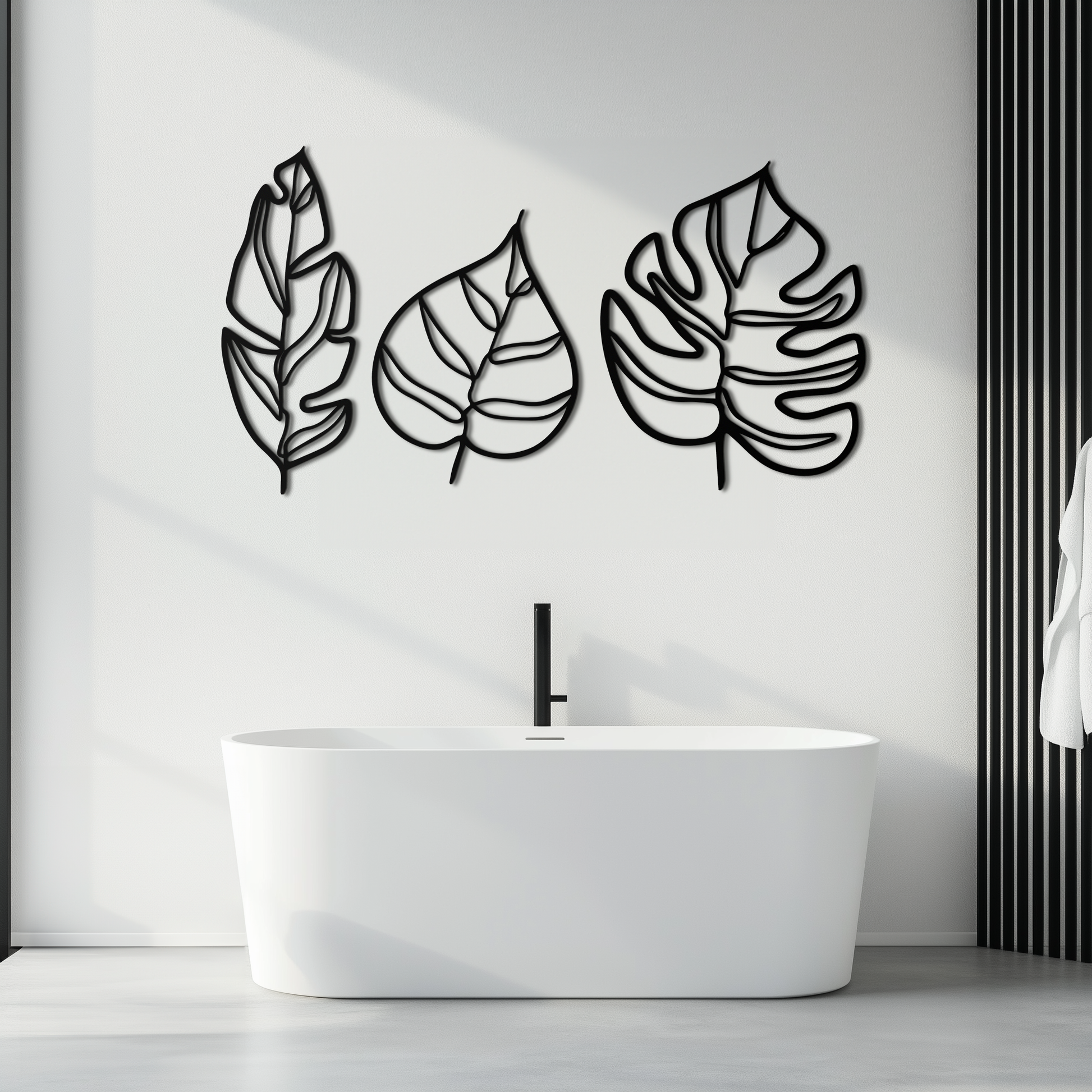 Geometric Leaf Trio Metal Wall Art - Modern Botanical Steel Decor - KAF114 - Tampa Home & Garden Store