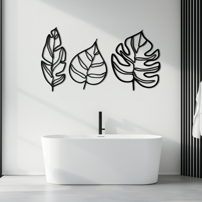 Geometric Leaf Trio Metal Wall Art - Modern Botanical Steel Decor - KAF114 - Tampa Home & Garden Store