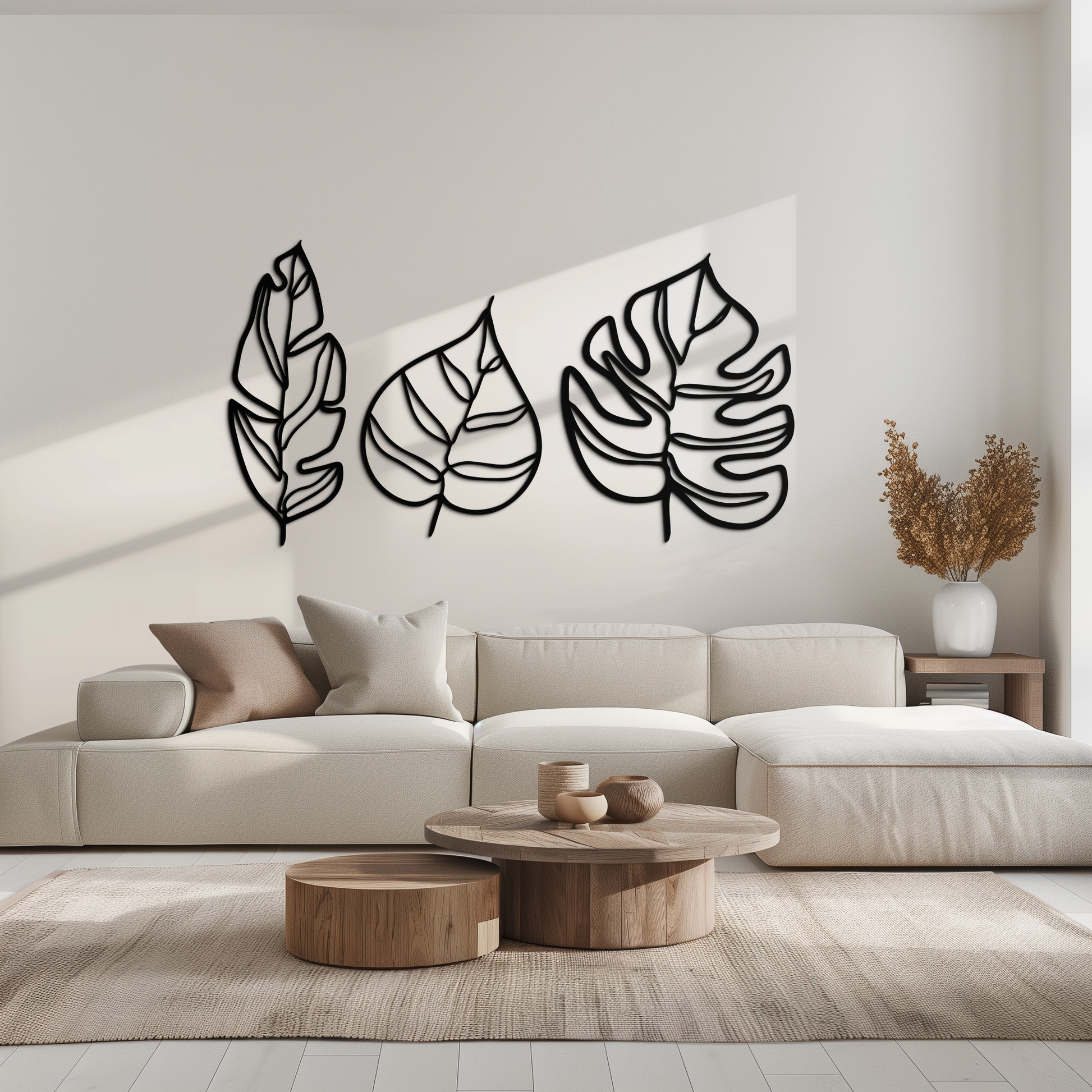 Geometric Leaf Trio Metal Wall Art - Modern Botanical Steel Decor - KAF114 - Tampa Home & Garden Store