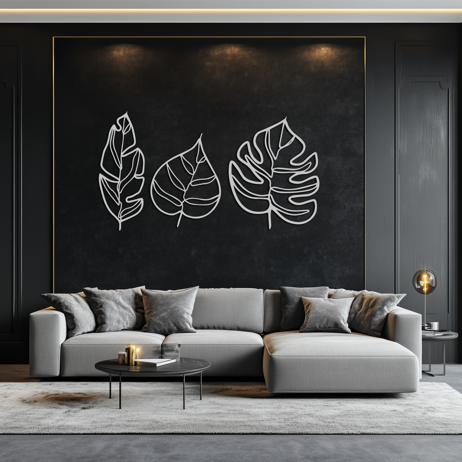 Geometric Leaf Trio Metal Wall Art - Modern Botanical Steel Decor - KAF114 - Tampa Home & Garden Store