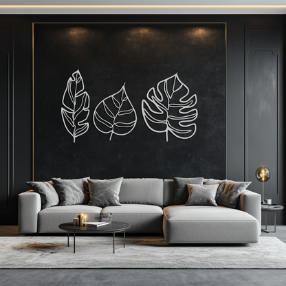 Geometric Leaf Trio Metal Wall Art - Modern Botanical Steel Decor - KAF114 - Tampa Home & Garden Store