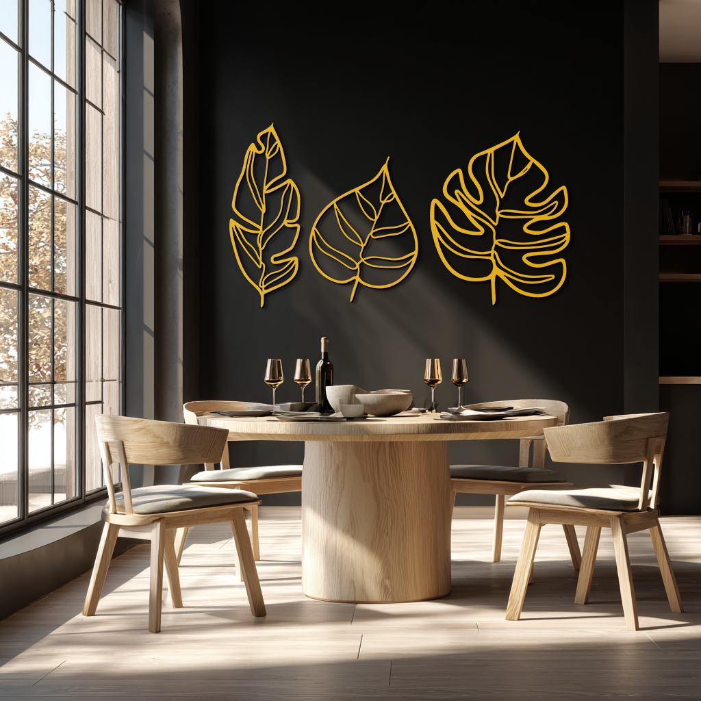 Geometric Leaf Trio Metal Wall Art - Modern Botanical Steel Decor - KAF114 - Tampa Home & Garden Store