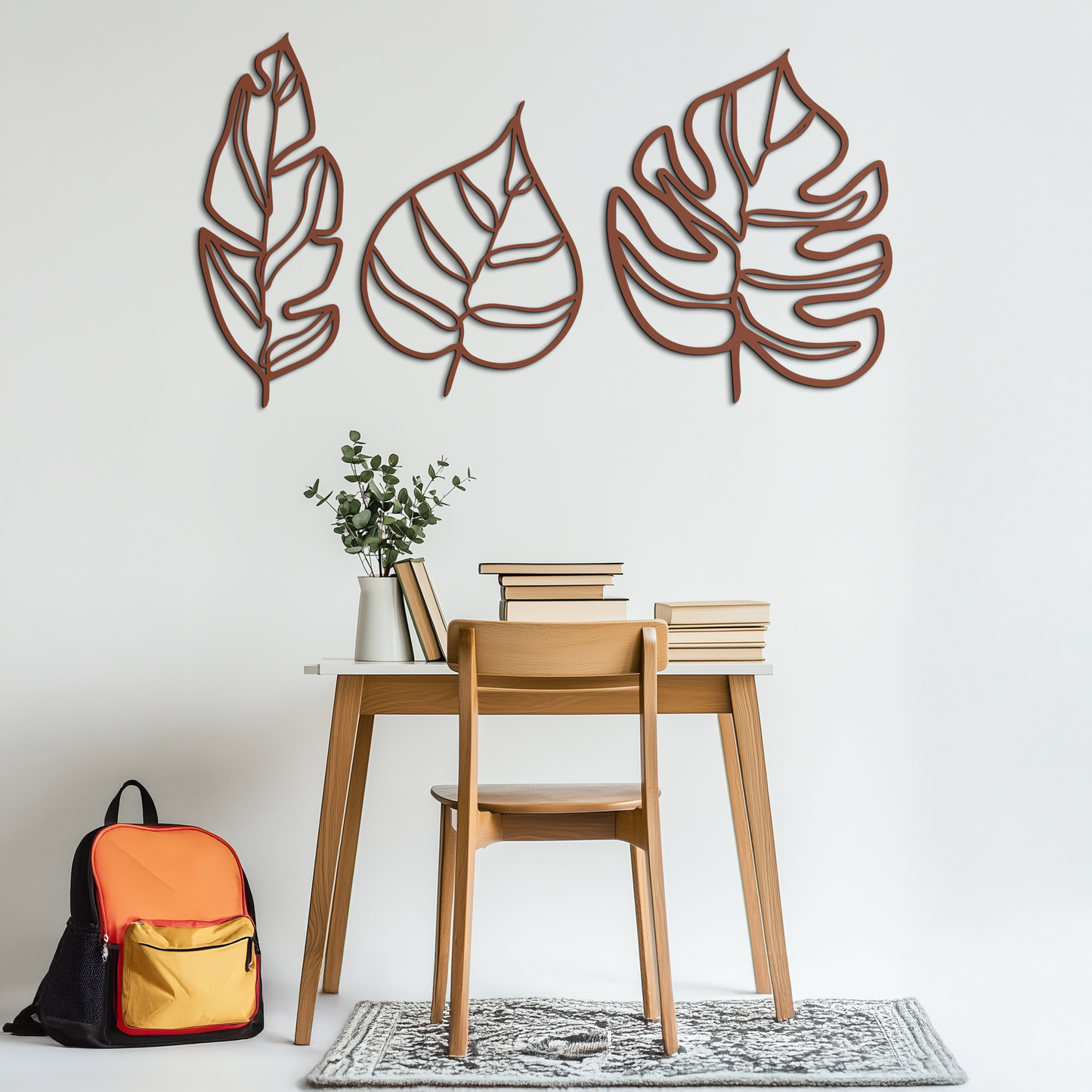 Geometric Leaf Trio Metal Wall Art - Modern Botanical Steel Decor - KAF114 - Tampa Home & Garden Store