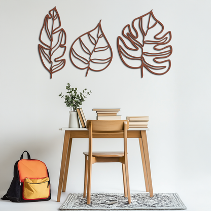 Geometric Leaf Trio Metal Wall Art - Modern Botanical Steel Decor - KAF114 - Tampa Home & Garden Store