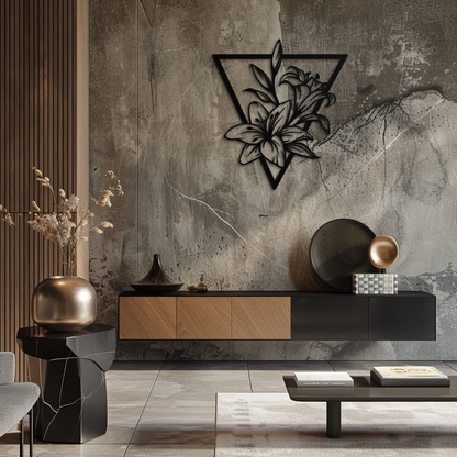 Geometric Lily Flower Metal Wall Art – Elegant Floral Design for Modern Decor - KAF196 - Tampa Home & Garden Store