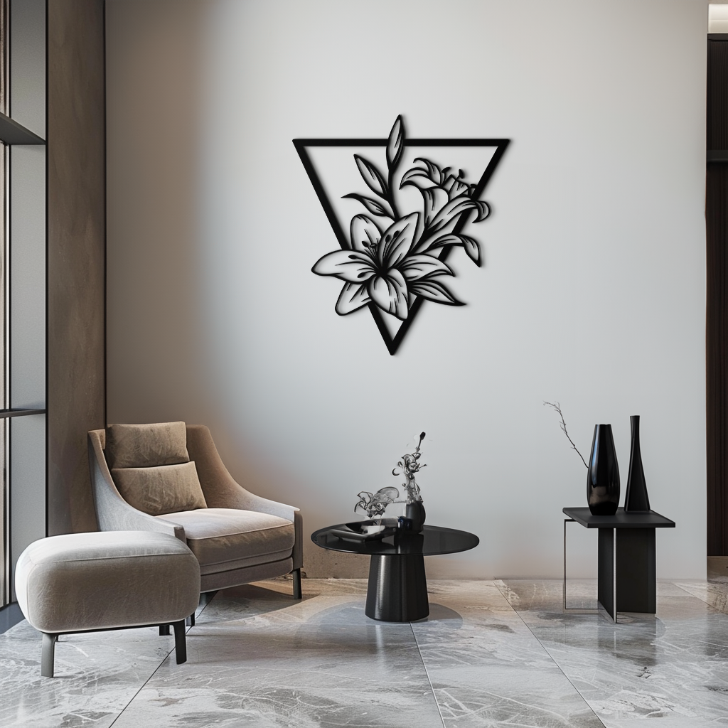 Geometric Lily Flower Metal Wall Art – Elegant Floral Design for Modern Decor - KAF196 - Tampa Home & Garden Store