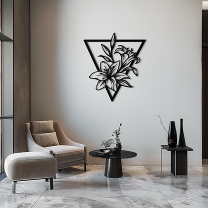 Geometric Lily Flower Metal Wall Art – Elegant Floral Design for Modern Decor - KAF196 - Tampa Home & Garden Store