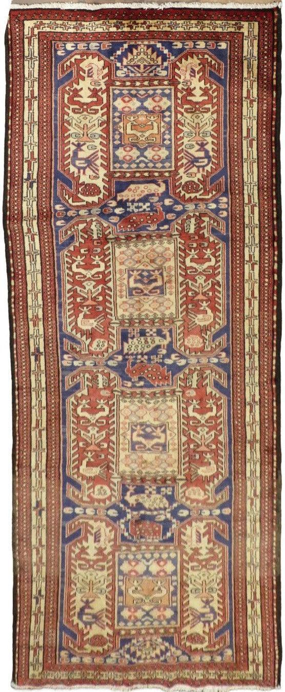 Geometric Meshkin Persian Vintage Runner Rug Handmade Wool Carpet - 4'0"x 10'4" - Tampa Home & Garden Store