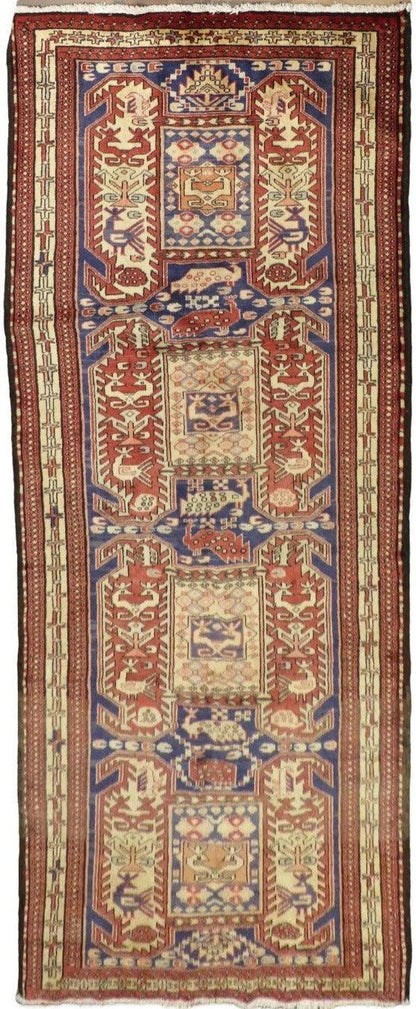 Geometric Meshkin Persian Vintage Runner Rug Handmade Wool Carpet - 4'0"x 10'4" - Tampa Home & Garden Store