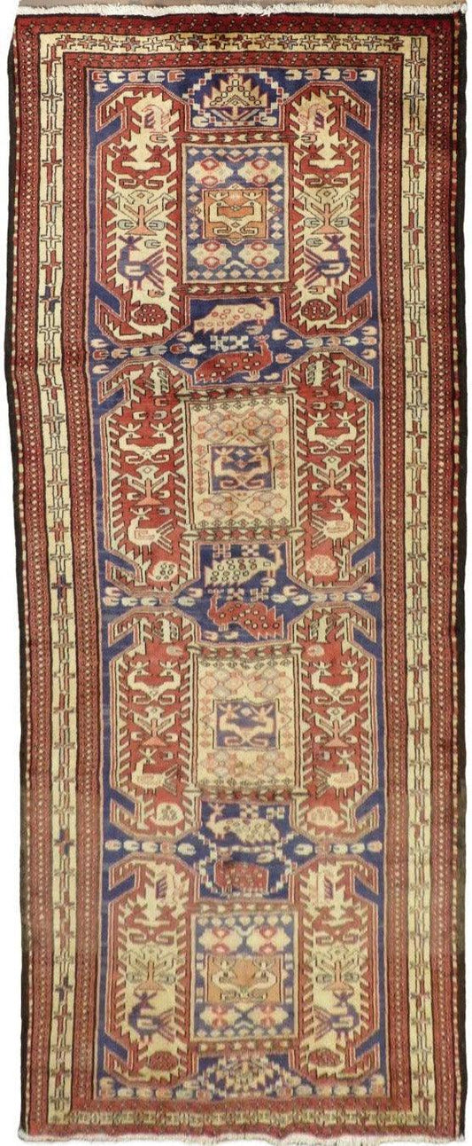 Geometric Meshkin Persian Vintage Runner Rug Handmade Wool Carpet - 4'0"x 10'4" - Tampa Home & Garden Store