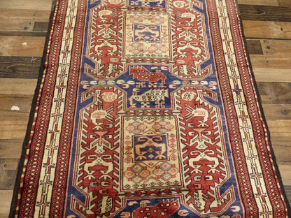 Geometric Meshkin Persian Vintage Runner Rug Handmade Wool Carpet - 4'0"x 10'4" - Tampa Home & Garden Store