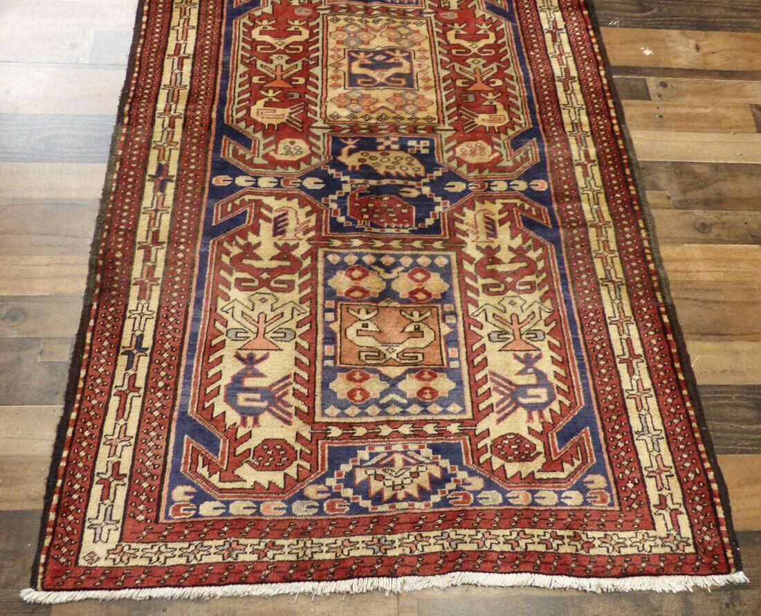 Geometric Meshkin Persian Vintage Runner Rug Handmade Wool Carpet - 4'0"x 10'4" - Tampa Home & Garden Store