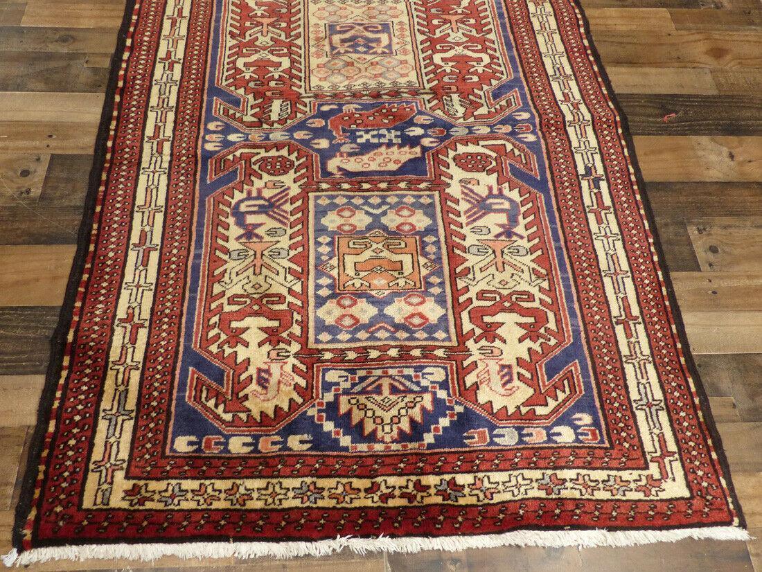 Geometric Meshkin Persian Vintage Runner Rug Handmade Wool Carpet - 4'0"x 10'4" - Tampa Home & Garden Store