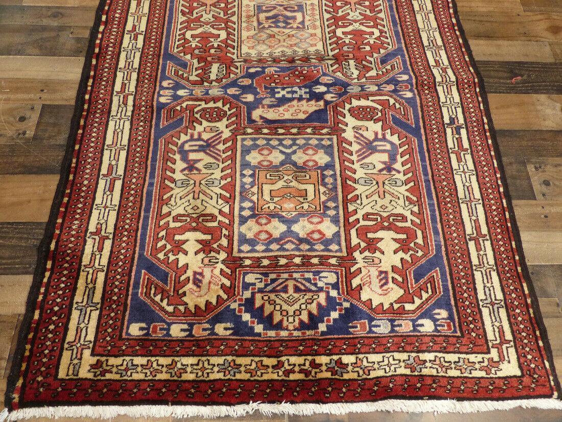 Geometric Meshkin Persian Vintage Runner Rug Handmade Wool Carpet - 4'0"x 10'4" - Tampa Home & Garden Store
