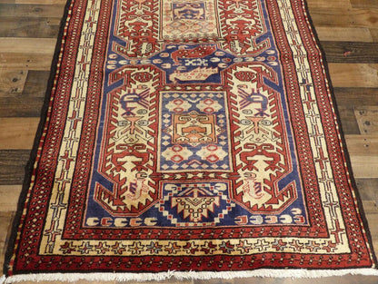 Geometric Meshkin Persian Vintage Runner Rug Handmade Wool Carpet - 4'0"x 10'4" - Tampa Home & Garden Store
