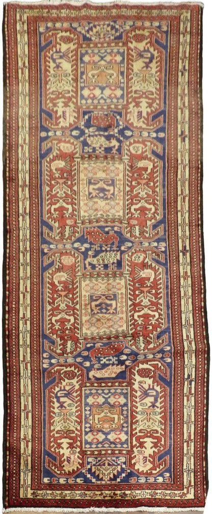 Geometric Meshkin Persian Vintage Runner Rug Handmade Wool Carpet - 4'0"x 10'4" - Tampa Home & Garden Store