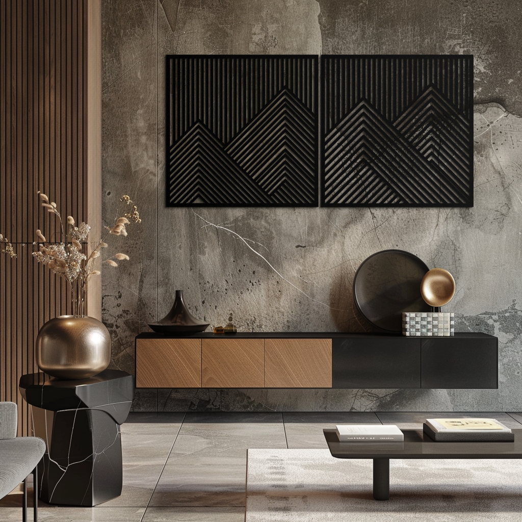 Geometric Mountain Landscape Metal Wall Art - Modern Minimalist Decor- KAF188 - Tampa Home & Garden Store