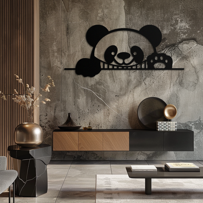 Geometric Panda Metal Wall Art - Playful Minimalist Steel Decor - KAF150 - Tampa Home & Garden Store