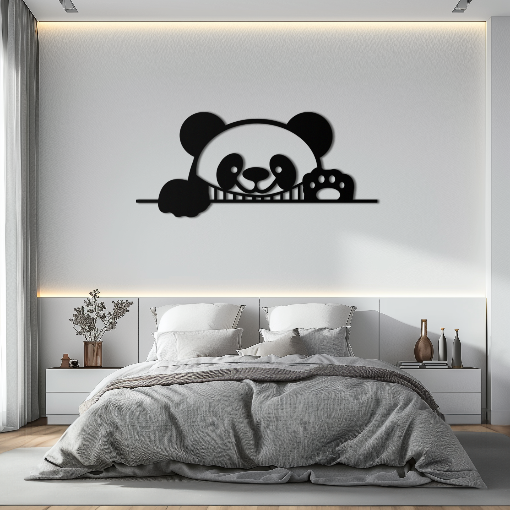 Geometric Panda Metal Wall Art - Playful Minimalist Steel Decor - KAF150 - Tampa Home & Garden Store