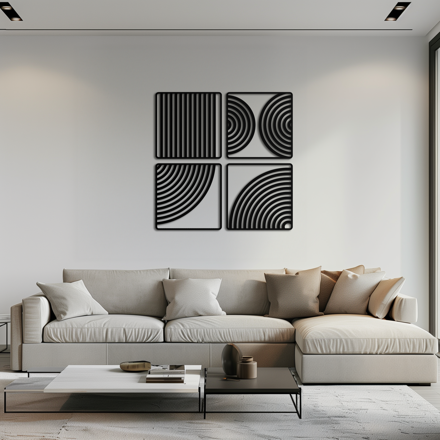Geometric Pattern Metal Wall Art – 4-Piece Modern Minimalist Steel Decor- KAF363 - Tampa Home & Garden Store
