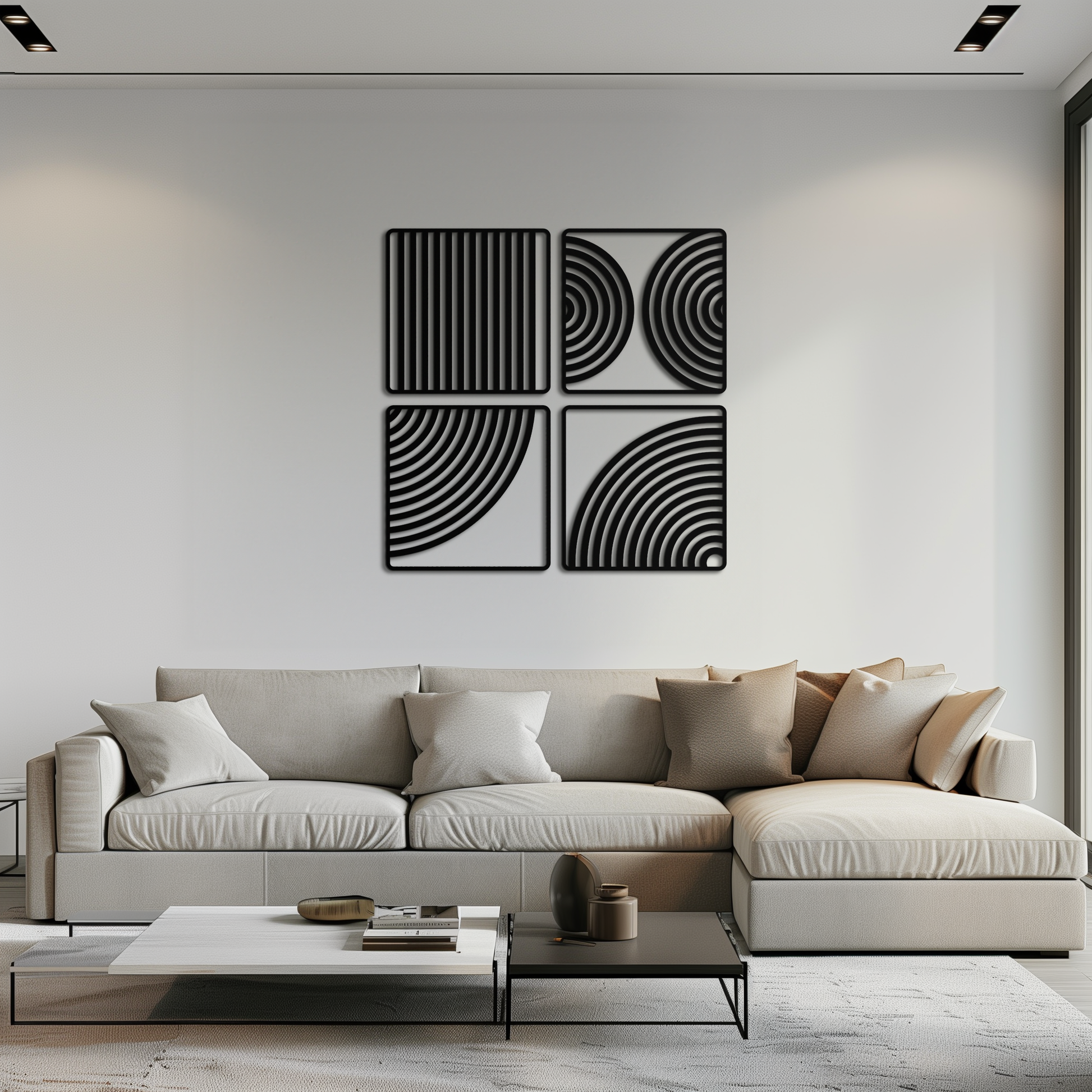 Geometric Pattern Metal Wall Art – 4-Piece Modern Minimalist Steel Decor- KAF363 - Tampa Home & Garden Store